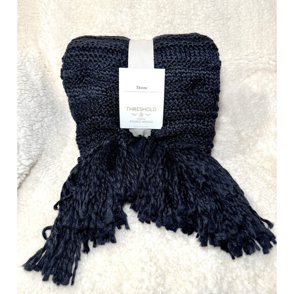 Threshold Studio McGee 60x50" Raised Stripe Chunky Knit Throw Blanket - Black - Picture 4 of 7